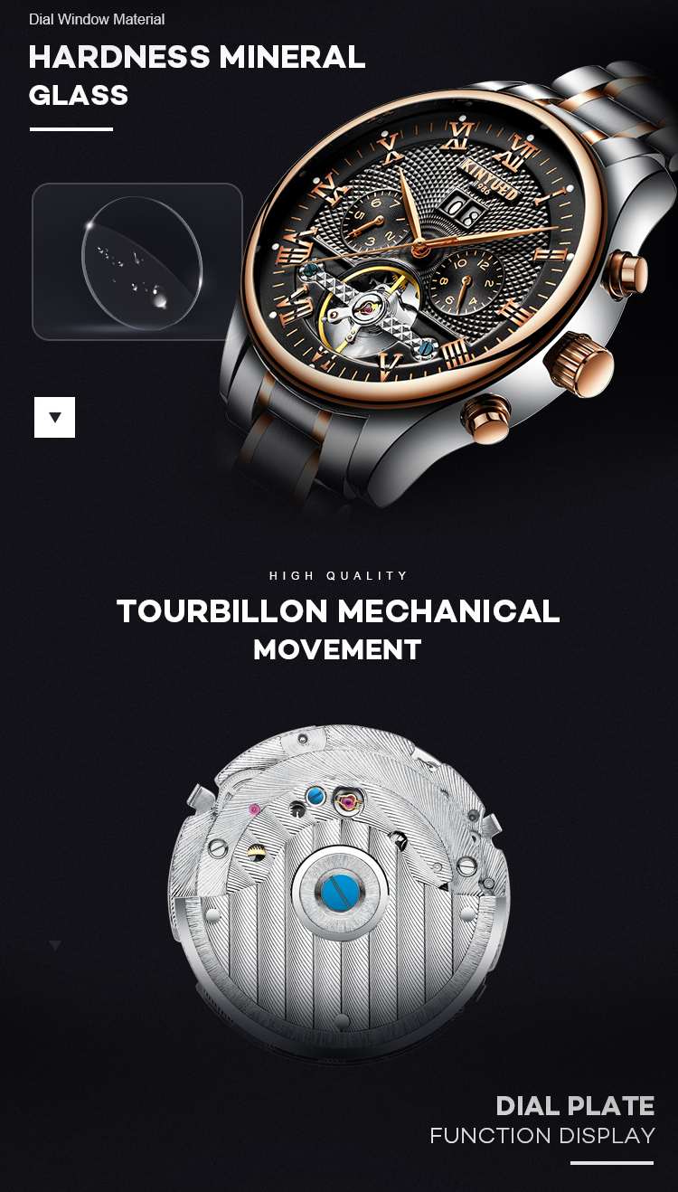 KINYUED In Stock Fancy Watch Tourbillon Power Reserve Watch Automatic Watch Luxury