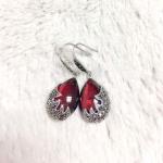 Vintage Sterling Silver Created Garnet with Marcasite Dangle Drop Earrings