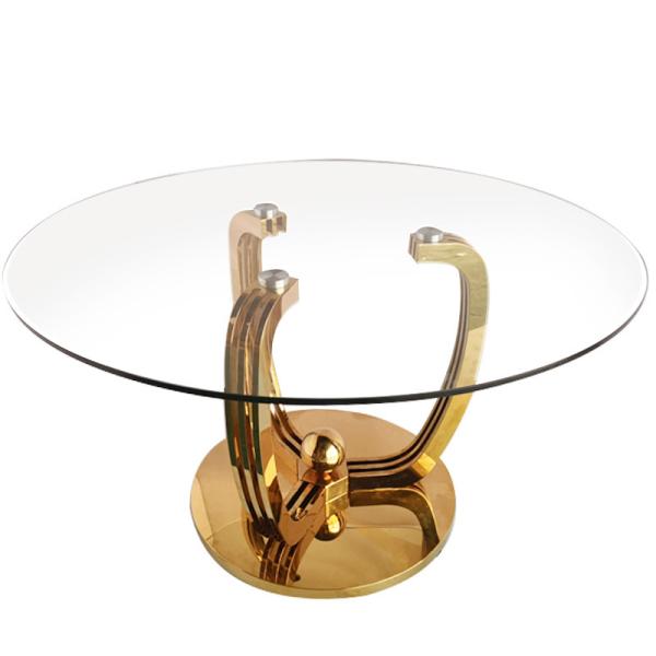 European style stainless steel 8 seater round tempered glass dining table for