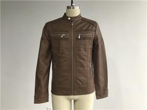 Wholesale Tan Color Mens PU Jacket / Biker Coat With Metal Zip Through XS-XXL TW76239 from china suppliers