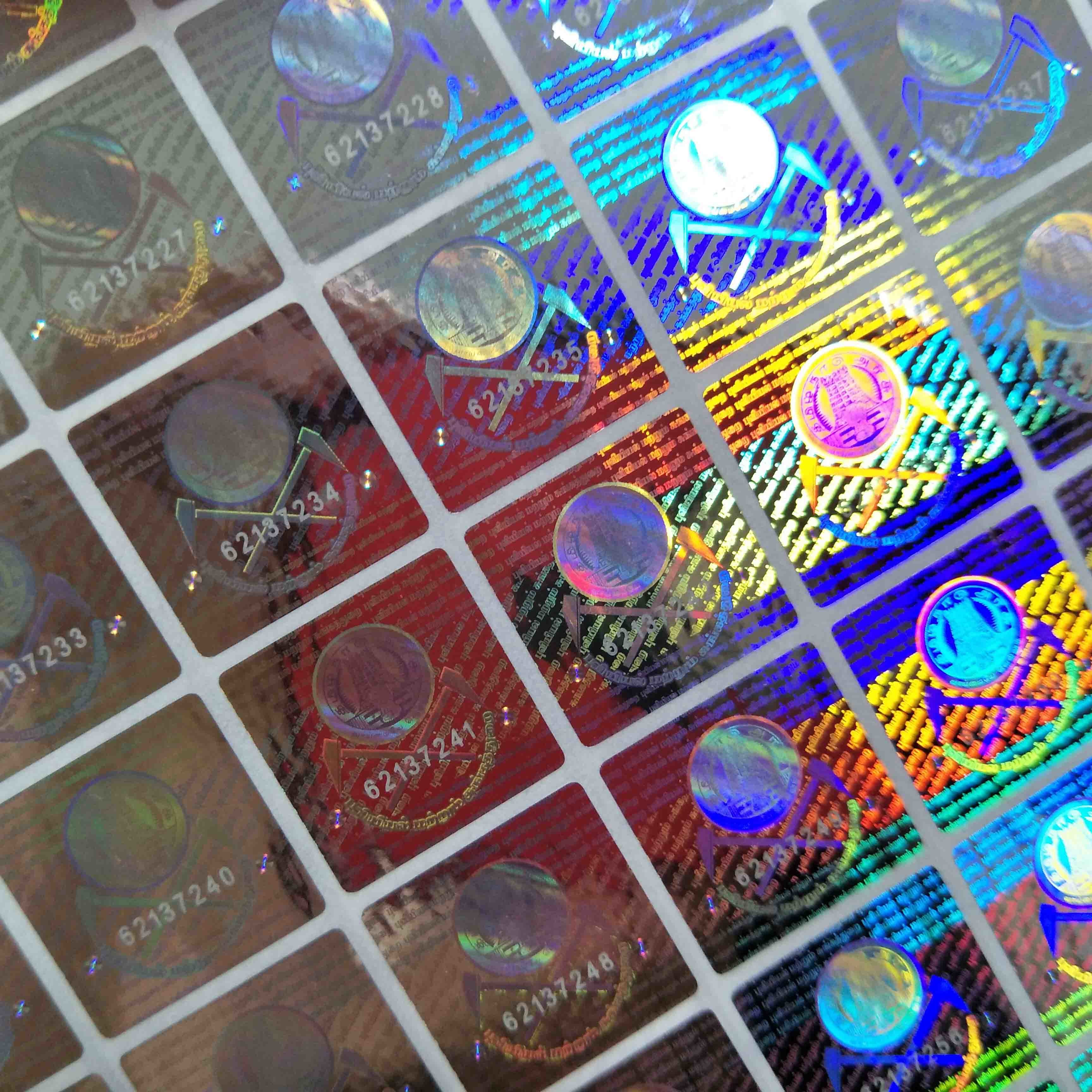 Silver serial number on Holographic Sticker With lasering codes for hologram security seal