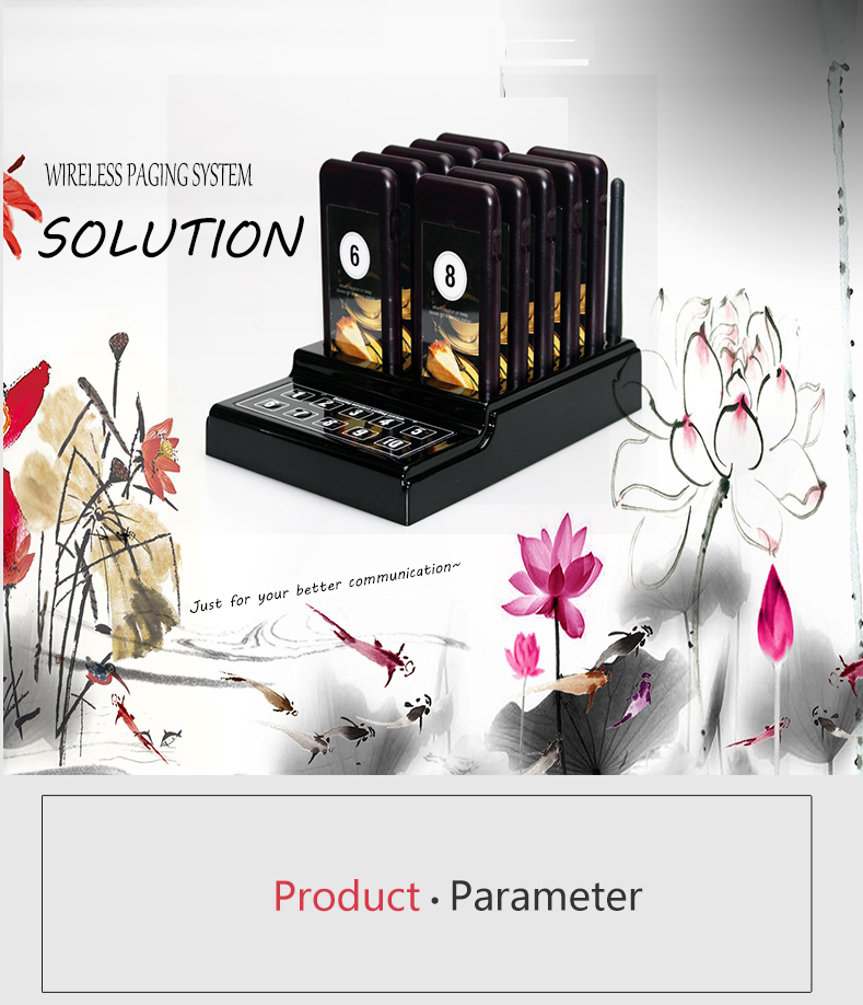 Long range 433Mhz free code 20 pagers wireless queue calling system for restaurant