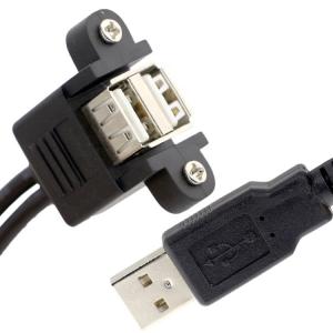 Wholesale Screw Locking 0.5M 1M Male to Female Dual USB 2.0 Panel Mount Extension Cable from china suppliers