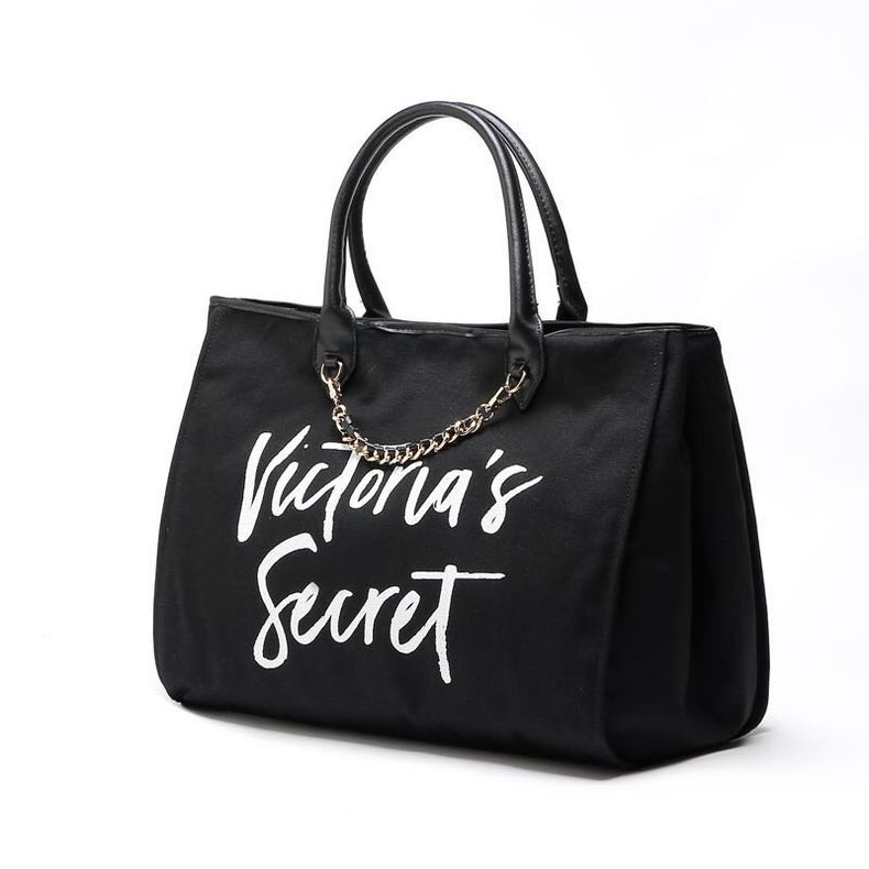 Natural Canvas Tote Bag 39*32*15CM Fashionable Text Pattern With Chain
