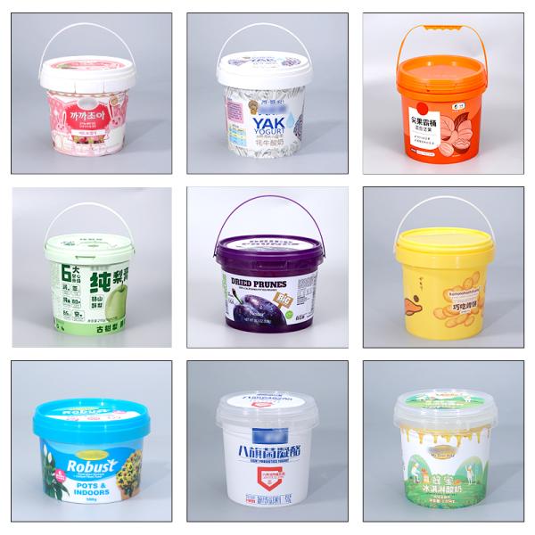 300ml 5 liter IML Customized Plastic Bucket With Lid For Honey Cookie Yogurt Butter Sauces