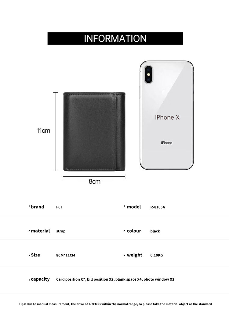 Sample Custom Men's Black Credit Card Holder Minimalist Small Wallet with Snap Pocket