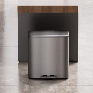Wholesale Foot Pedal Stainless Steel Indoor Household Kitchen Recycle Bins Waste Bin Trash Bin 28*2L 2 dual Compartments trash can from china suppliers