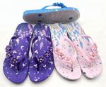 Women PVC Printed Slippers Flip Flops Teal Green/Safety Pink