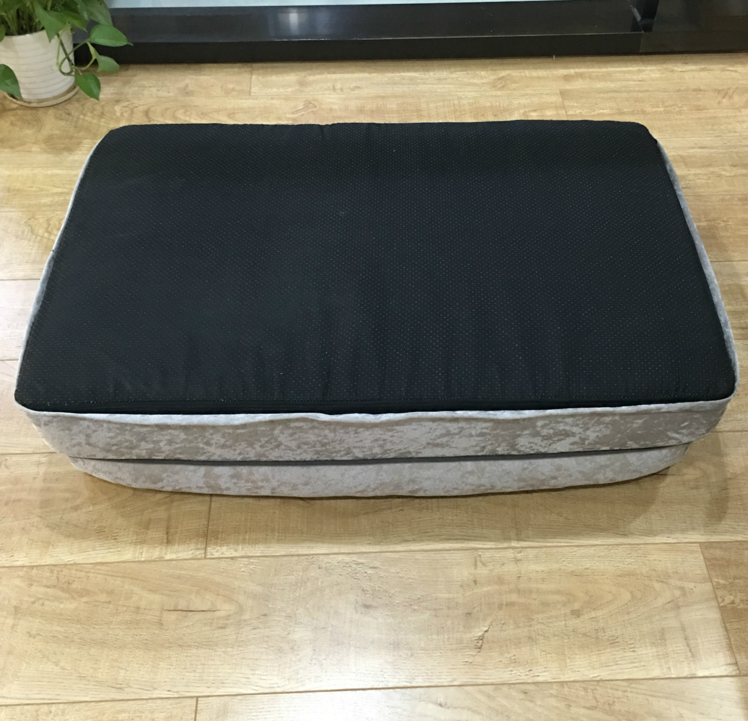 Leopard Print Memory Foam Bolster Dog Bed Suede Fabric Cover Non - Slip Bottom