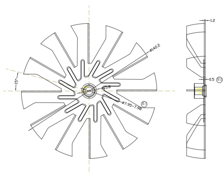 142mm Diameter Fan Blade FS1422 1.5mm For Roasting Oven/Pellet Stove
