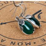 Retro Jewelry Thailand Silver with Marcasite and Green Agate Earrings
