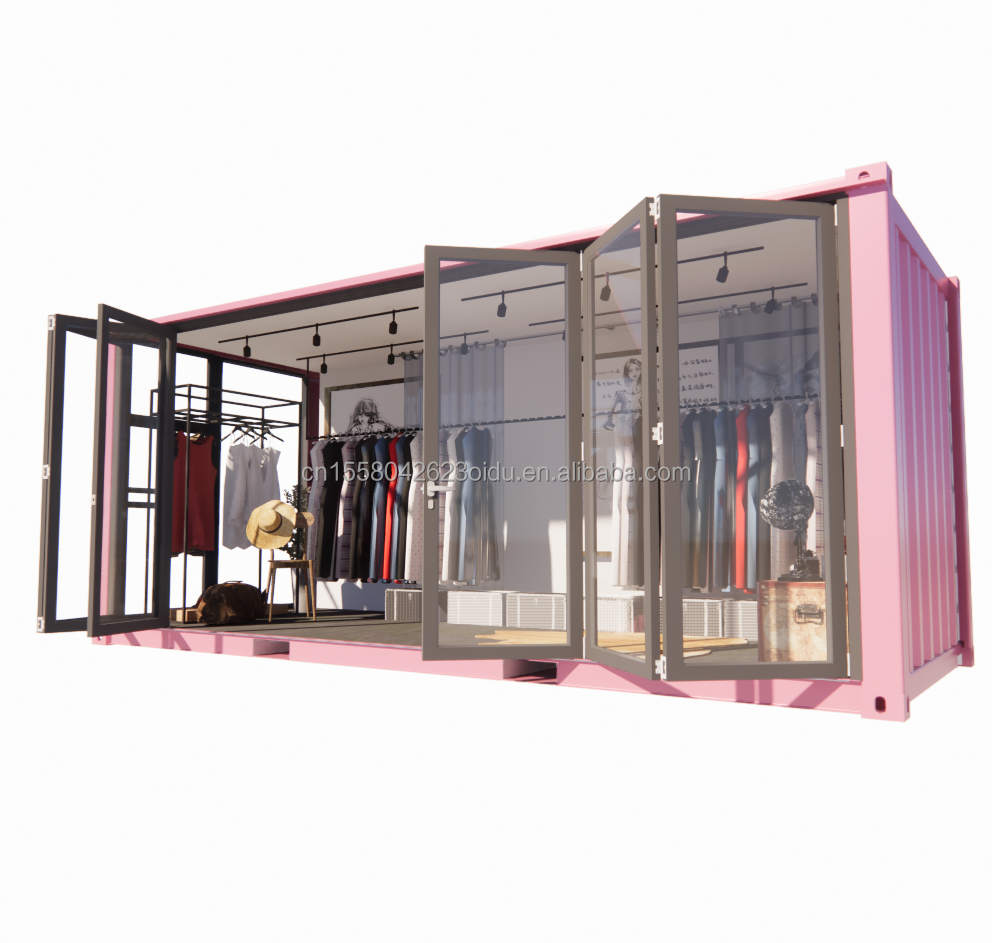 Customized Color Steel Frame 20ft Prefab Container Clothing Store Kiosk Booth Mobile Shop with Galvanized Steel Bending