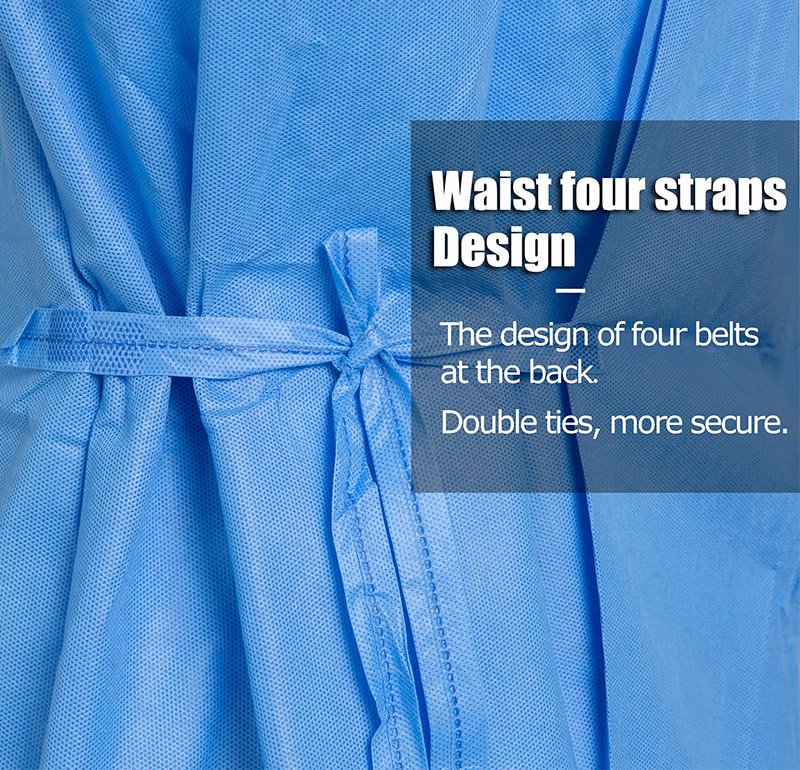 Blue Ultrasonic Seam Non Woven SMS Isolation Gowns Medical Reinforced Surgical Gown