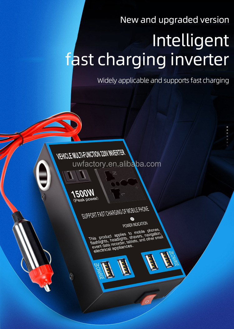 Modified Sine Wave Output 150W-200W Hybrid Grid Inverter DC 12V to AC 110V Inverter with Dual USB Ports and Type C
