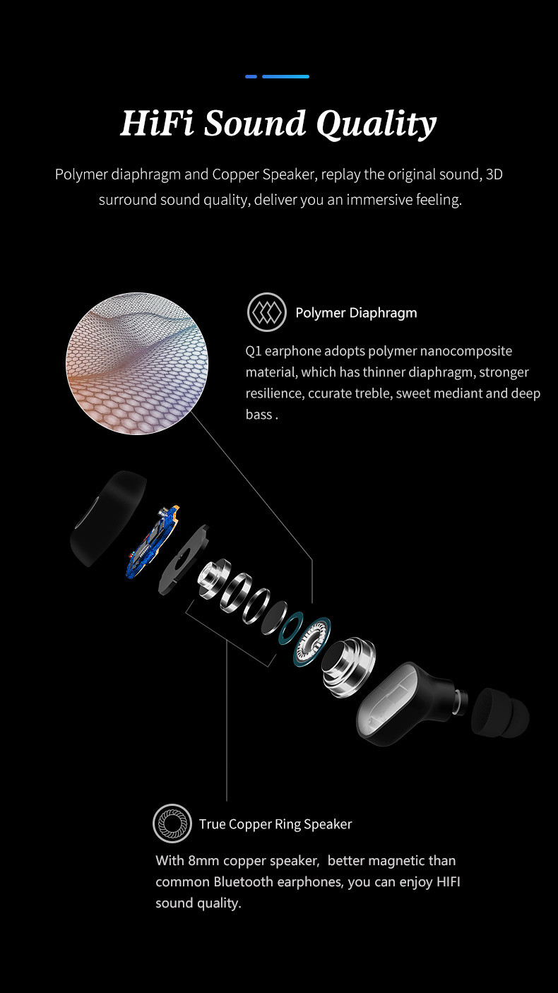 Q1 Blue tooth 5.0 Headset Q1 TWS Wireless Earphone Handsfree Sports Gaming Headphones Earphone for Running Sports