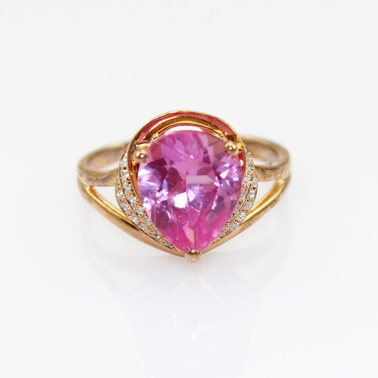 Rose Gold Plated 925 Silver Ring with 8mmx10mm Pink Cubic Zircon (R285)