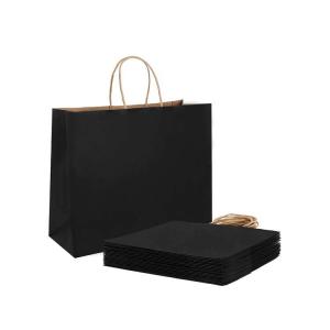 Wholesale Large Capacity Black Boutique Gift Kraft Paper Shopping Bags Flexo Printing from china suppliers