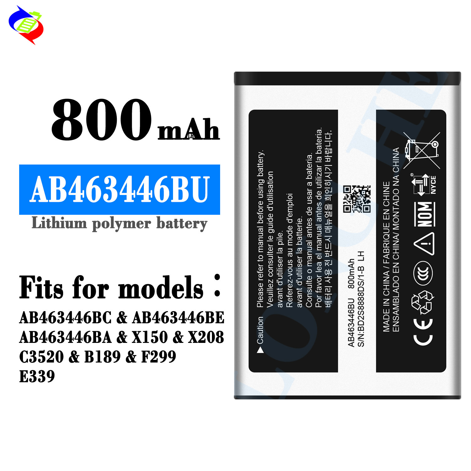 3.7v 800mAh AB463446BU Li-ion Battery for Samsung X200 X208 B189 Mobile Phone Batteries