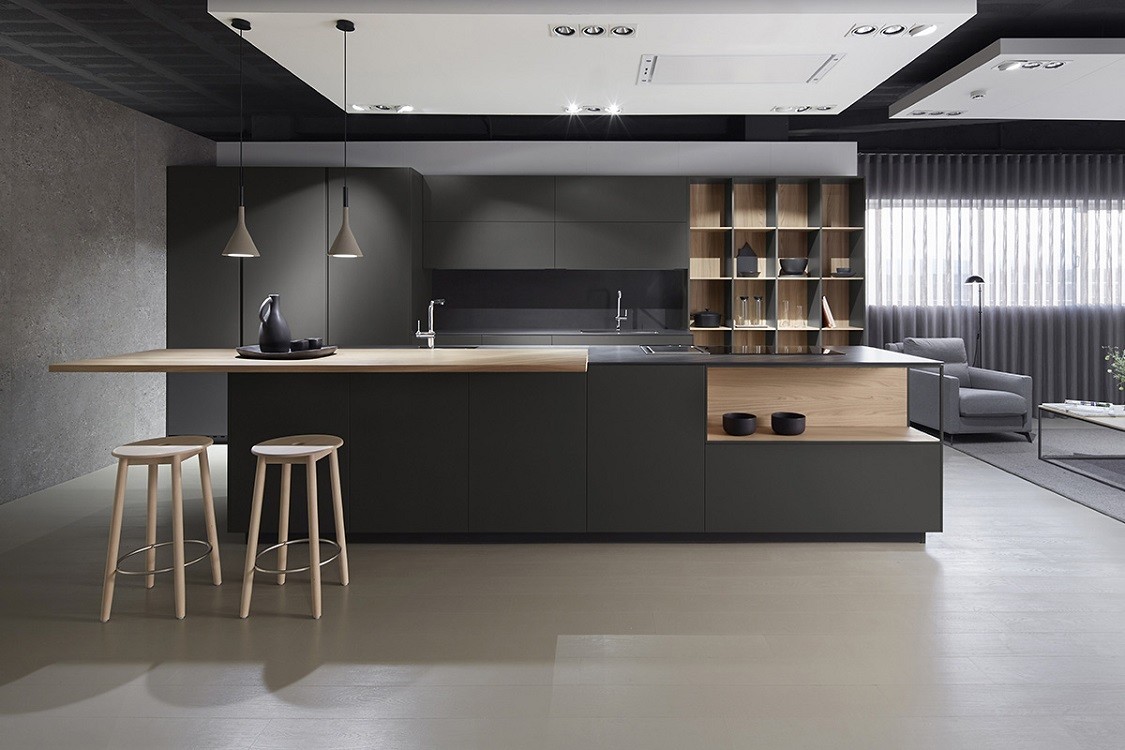 Large Solid Walnut Wood Color Modern Acrylic Kitchen Cabinets Cupboard