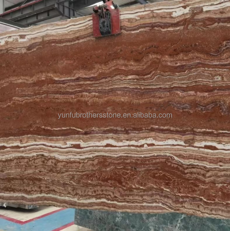 Polished Translucent Natural Tiger Red Onyx Marble for Modern Backlit Jade Hotel Design