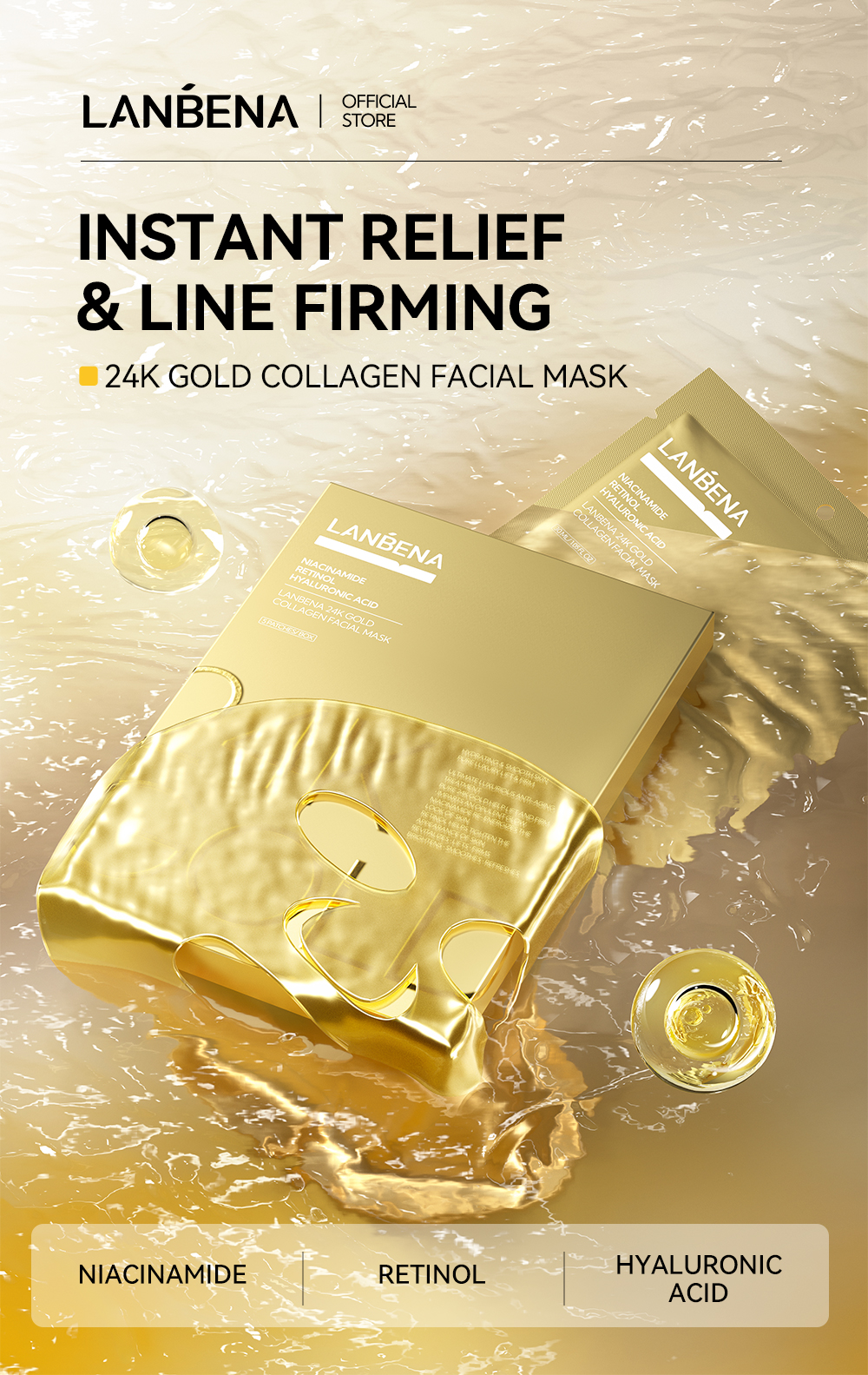 24K Gold Collagen Facial Face for Women Anti Aging Facecare Face Mask for Sensitive Skin