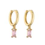 Gold Plated 18K Hoop Earrings Rectangle Water Drop Pink Zircon Diamond Pendant