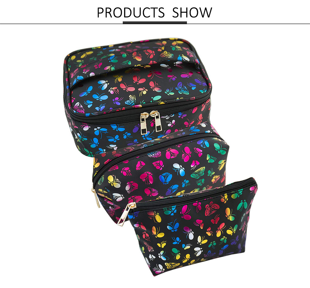 3 Pack Butterfly Polyester Women'S Toiletry Travel Bag