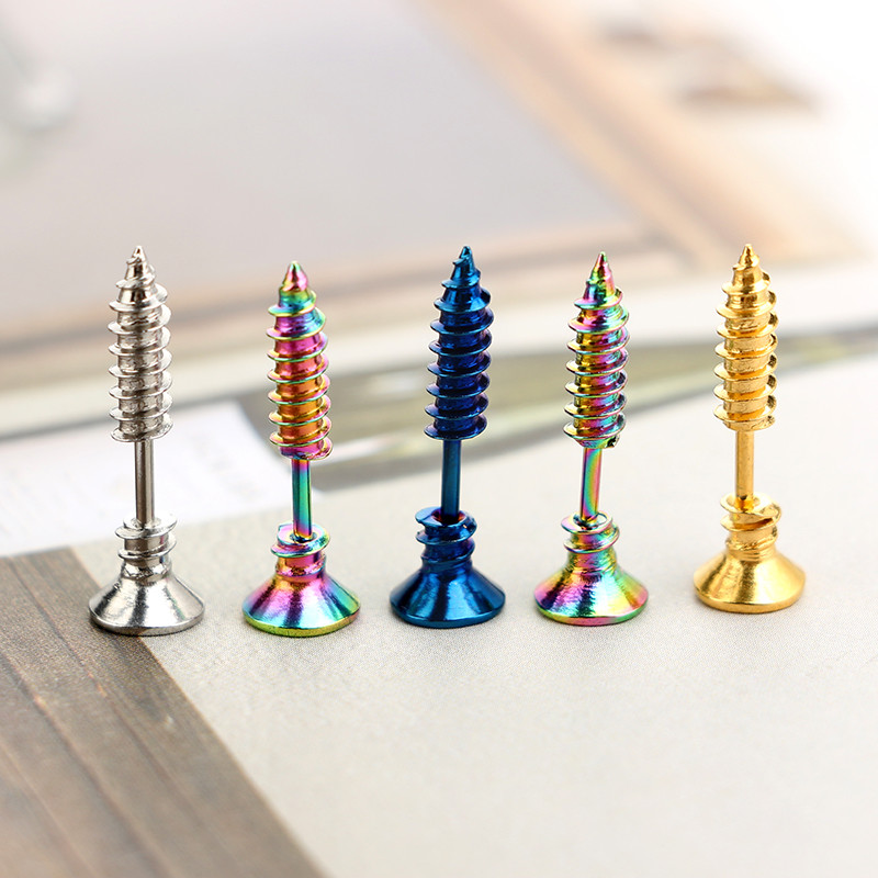 Stainless Steel Stud Earrings Black Gold Sliver Colorful Screws Unisex Punk Men Screw Stud Earring Ear Stud