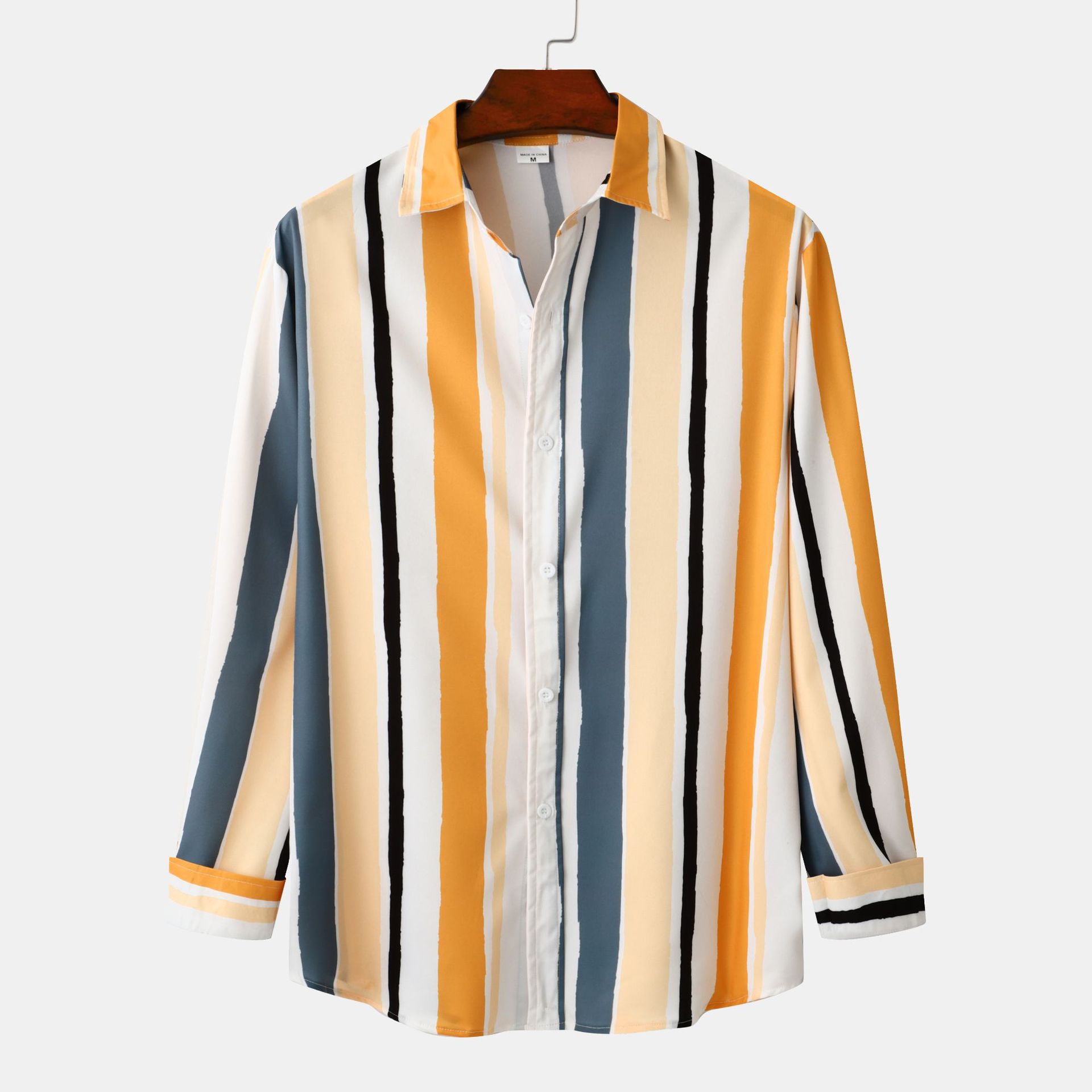 Custom Logo Vertical Striped Casual Dress Shirts for Men in Viscose/Polyester/Spandex