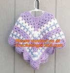 Mexican print knitted open poncho with roll neck, Green Free Knitting Crochet