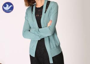 Wholesale Viscose Lurex Womens Knit Cardigan Sweaters Long Sleeves Neck Slit Female from china suppliers
