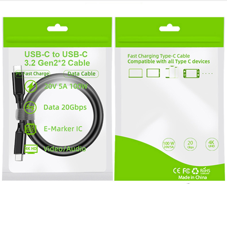 TYPE C Mobile Phones Accessories 100W 5A Fast Charging Cable USB3.20 Gen2 4K
