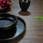 Golden Edge Black Porcelain Dinnerware Simplicity Deep Ceramic Plate