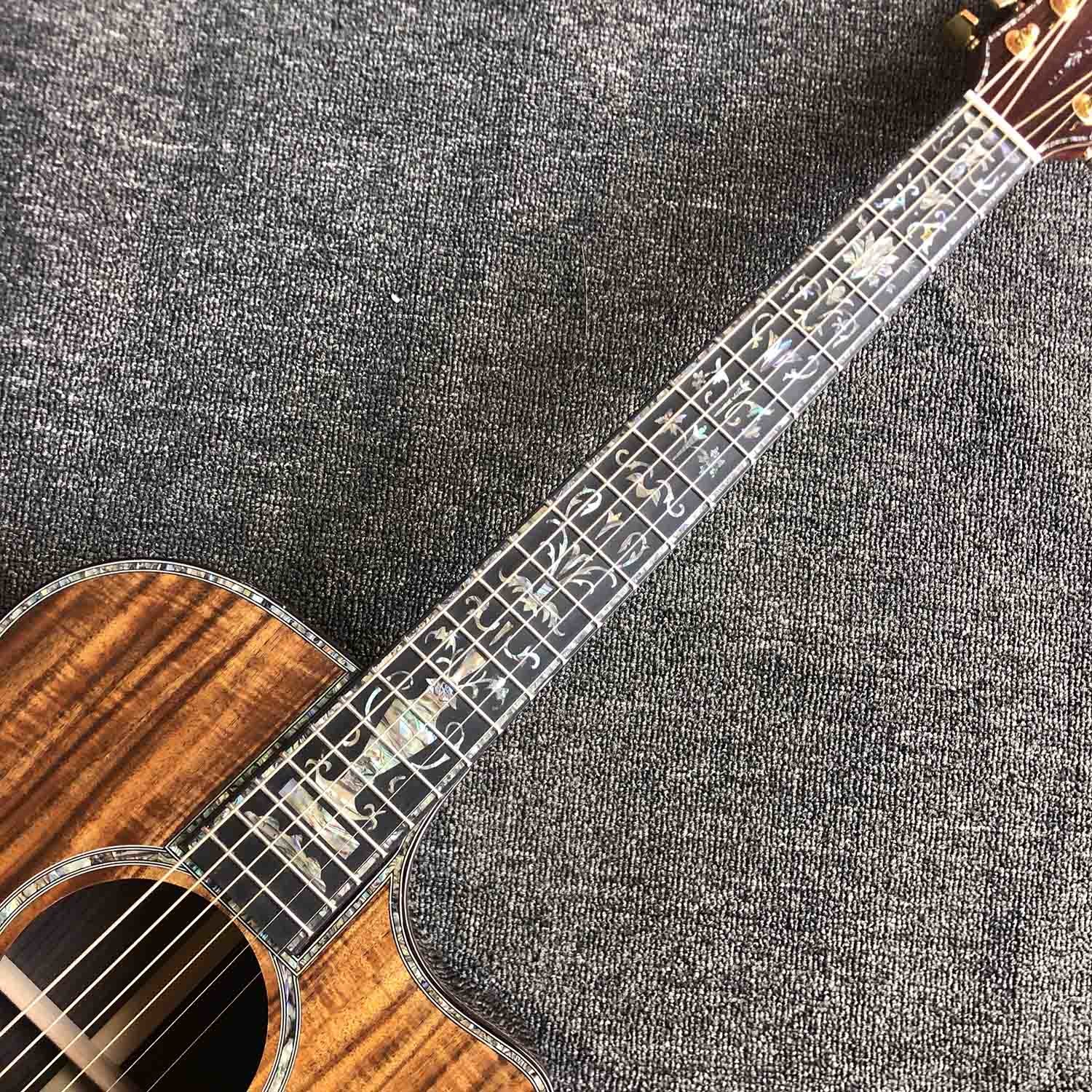 Custom All Solid KOA Wood Acoustic Electric Guitar Real Abalone Binding Ebony Fingerboard Rosewood Back Side Cutaway Arm