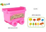 17 " Building Blocks Toys For Toddlers Movable Wagon 32 Pcs Blue Pink Big Wheel