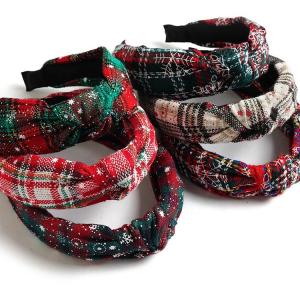 Wholesale Christmas Xmas Cross Knot Hairband Plaid Holiday Decorations 40cm 15.8in from china suppliers