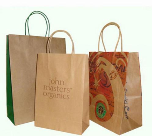 Letter Cartoon Pattern Large Gift Bag, Logo Print Brown Kraft Food Packaging