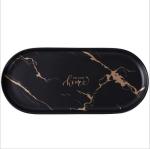 Black Marble Lead Free Ceramic Serving Tray Round Oval Non Toxic