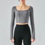 Fishbone Square Neck Ladies Yoga Tops Nude Slim Customized Logo