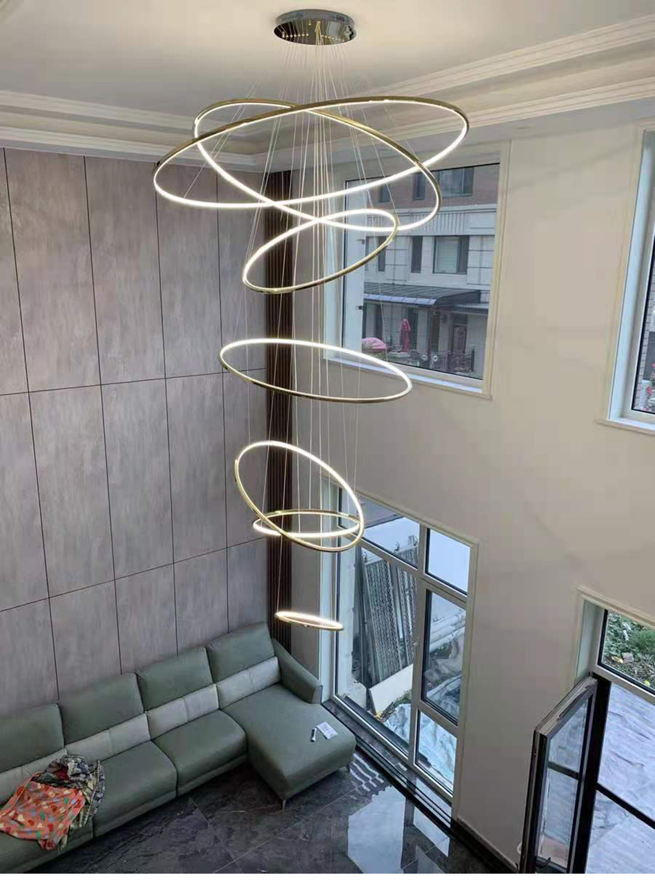 Cicle Chandelier Loft in the Hall Living Dining Room Gold Staircase Ring Pendant light(WH-NC-67)