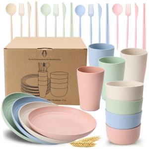 Wholesale 28pcs Household Kitchen Flatware Sets ODM Wheat Straw Tableware Set from china suppliers