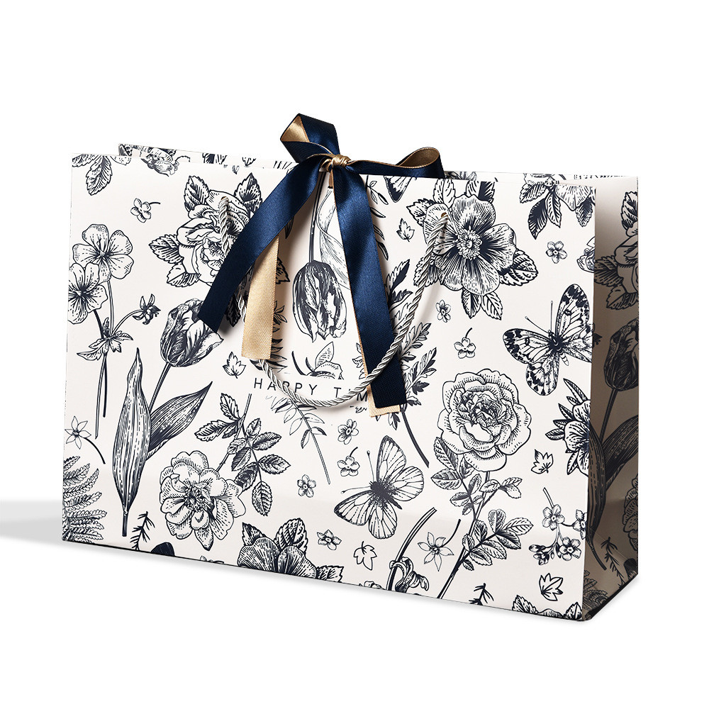 Luxury Custom Paper Bags With Customized CMYK Print And Bow Handle