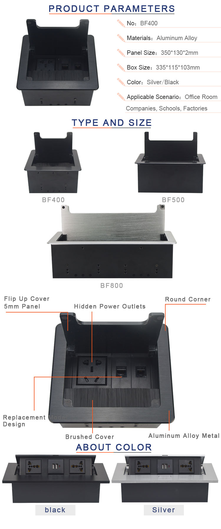 BNT Hot sale office furniture clamshell brush hidden in desk table mounted socket box