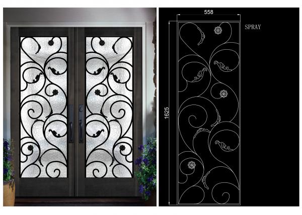 Quality Natural Lighting Elegant Inlaid Door Wrought Iron Glass For Building Hand Forged Dignified for sale