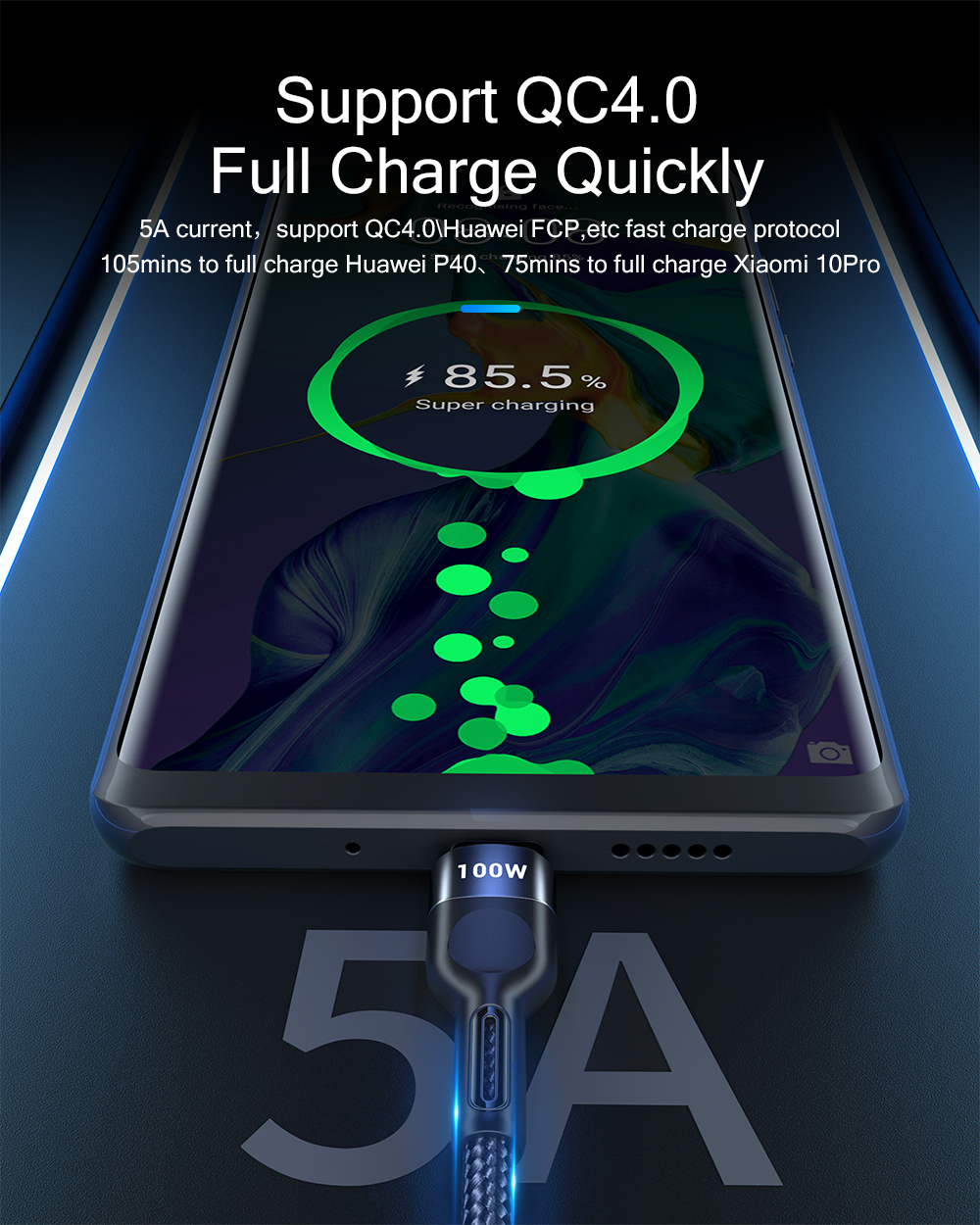 Essager Mobile Fast Charging C Type Cable 100W 5A 0.5M 1M 2M
