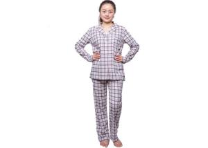 Wholesale Ladies Yarn Dye Check Flannel Pyjamas , Womens Flannel Pajamas Full Open Placket from china suppliers