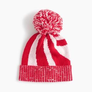 Wholesale 70 / 30 Nylon / Wool Knitted Pom Pom Hat For Girls Red / White Stripe from china suppliers