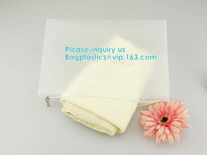 Vinyl transparent pvc bag cosmetic packing, bottom gusset slider k printed pvc zipper bags, clothing packaging bag