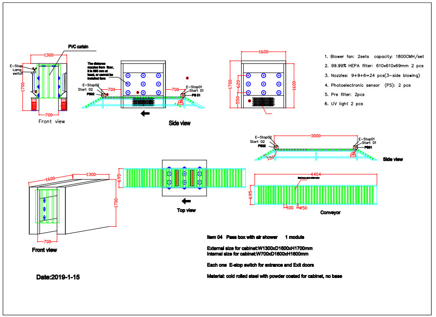 Anti - Static Pass Box Clean Room And Stainless Steel 304 Conveyor For Passing Goods