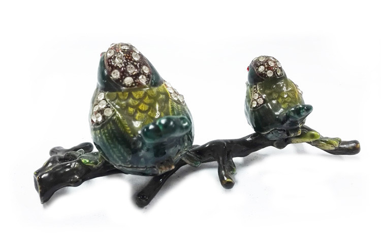 Mun and baby birds design jeweled box enamel birds trinket box with crystals